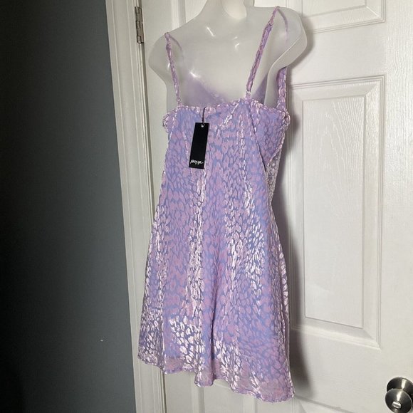 NWT Nasty Gal Animal Print Cowl Neck Mini Slip Dress Pink Purple Velour Size 8 - Picture 16 of 16